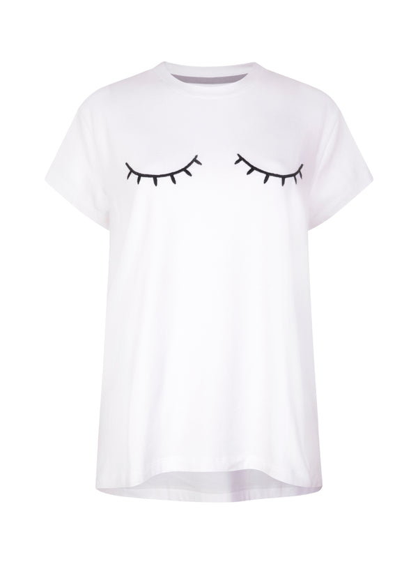 Luxe + Hardy | Luxe & Hardy | t-shirt white | t-shirt | White t-shirts | perfect white tee | womens white t shirt | embroidery | Eyelid embroidered t-shirt | embroidered shirt