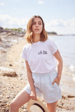 Classic Oversized Tee | "do less live more" Embroidery